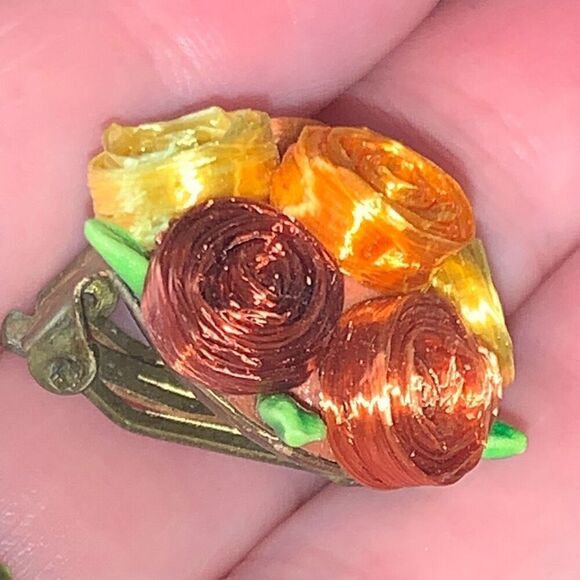 Vintage Signed West-Germany 50’s Floral Brooch Earrings Set - Picture 14 of 15